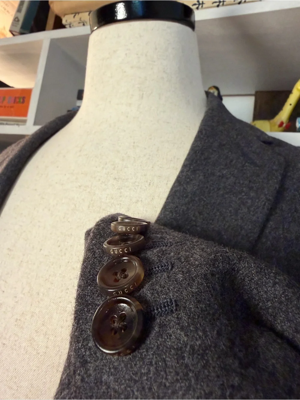Gray Men's Wool Blazer with Red Trim
